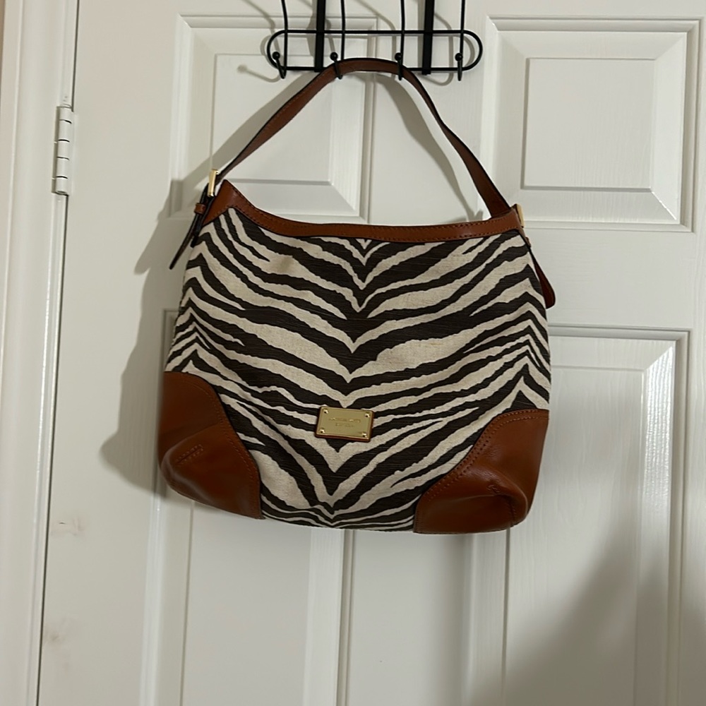 PRE-OWNED MICHAEL KORS ZEBRA PRINT LEATHER PRINT BEIGE and CAMEL..